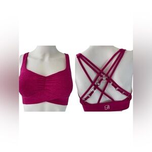 Bombshell Sportswear Angel Sports Bra Heathered Fuchsia Pink Sz S Cross Cross